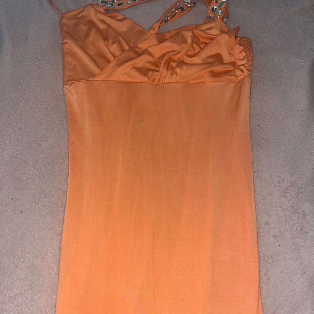 Orange Sleeveless Dress with Beaded Straps